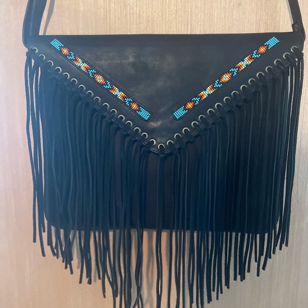 Crossbody leather fringe purse